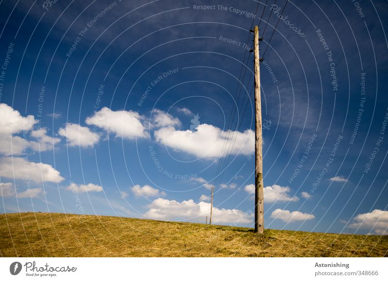 Electricity - Lines Cable Energy industry Environment Nature Landscape Plant Sky Clouds Horizon Spring Weather Beautiful weather Grass Meadow Hill Stand Thin