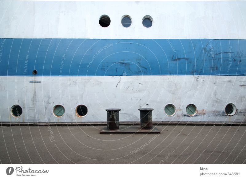 nine eyes Navigation Sailing ship Harbour Porthole Metal Old Blue Gray White Colour photo Pattern Deserted Copy Space bottom Copy Space middle