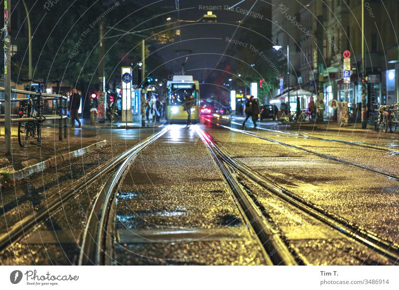 town Prenzlauer Berg Berlin Tram Night chestnut avenue Exterior shot Town Downtown Old town Colour photo House (Residential Structure) Capital city Street