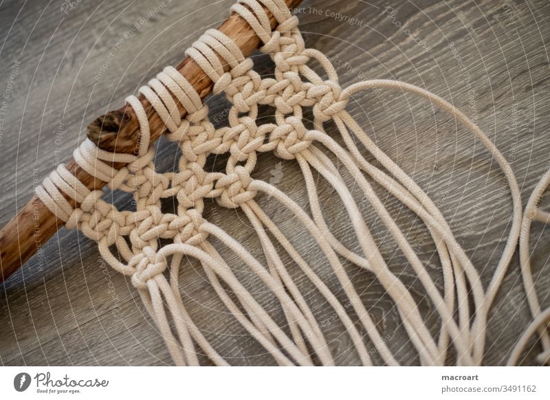 Macramé with driftwood macrame knot knotting technique ornaments Textiles Rope yarn macramé yarn cotton rope Pattern Guide Close-up Wood Stick st Driftwood