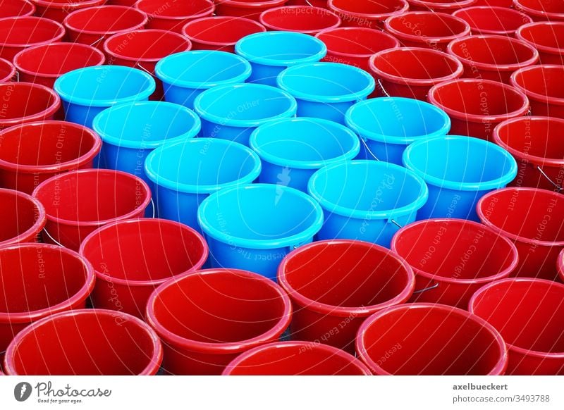Bucket in red and blue Many water consumption water bucket household bucket cleaning bucket Tub Cleaning Cleanliness Orderliness Arrangement Purity Pattern Red