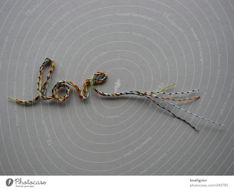 love Wire telephone wire Characters Communicate Multicoloured Gray Emotions Love Infatuation Word Colour photo Studio shot Deserted Copy Space top