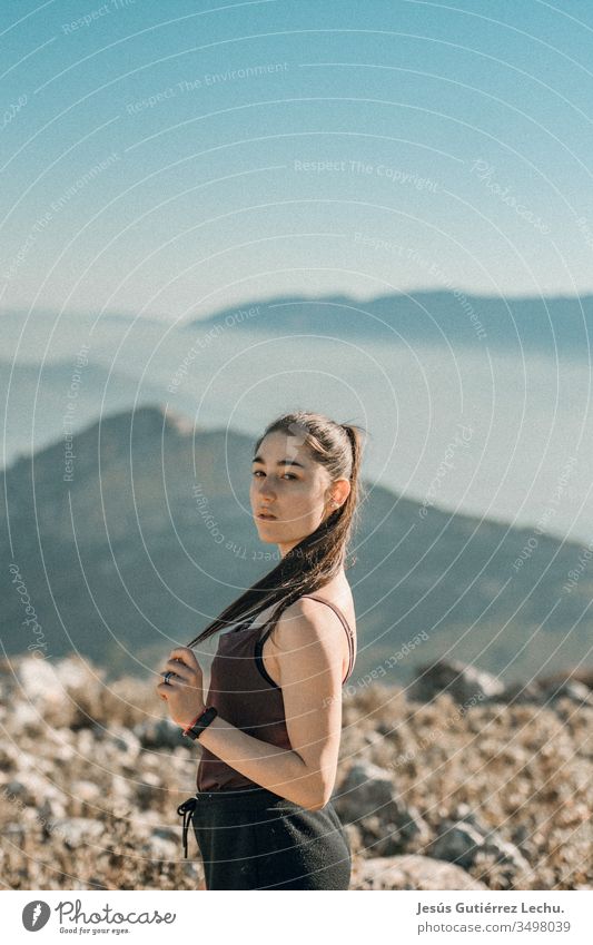 a young girl with mountains in the background Caucasian Classic Lady Clothing Lifestyle Style Fashion attractive vintage Woman hipster Jaen Adults Vintage Girl