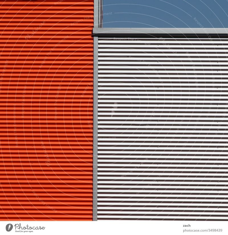 Symmetry | linearity House (Residential Structure) Facade Industrial plant Tin Exterior shot Factory built Wall (barrier) Architecture Colour photo