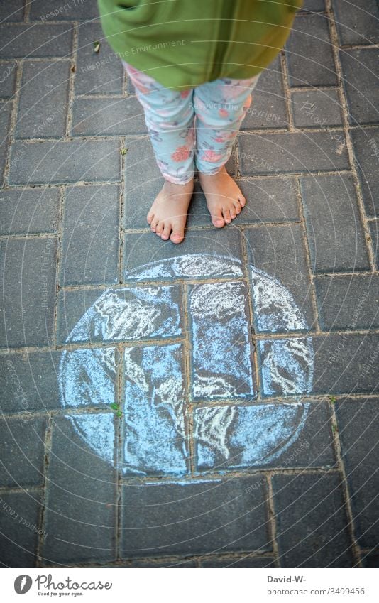 Literally l The world is at your feet Child Earth Chalk Drawing Life Infancy Day Art Colour photo Creativity Exterior shot sustainability Environment Future