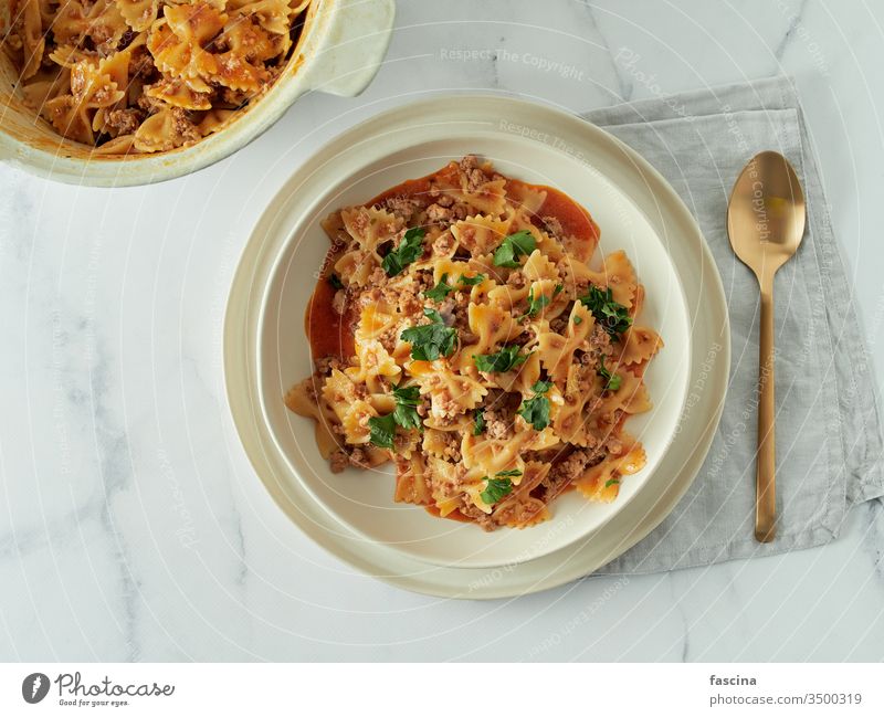 farfelle and ground meat one pot pasta goulash one-pot recipe homemade lazy dinner farfalle delicious tasty fresh handmade gourmet ready-to-eat trendy plate