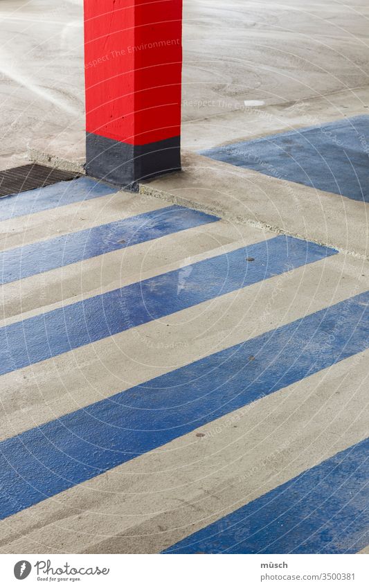 strip on concrete floor Arrangement Red White Blue Gray Stripe Concrete Intersection Parking Column havoc System Rule Transport Safety