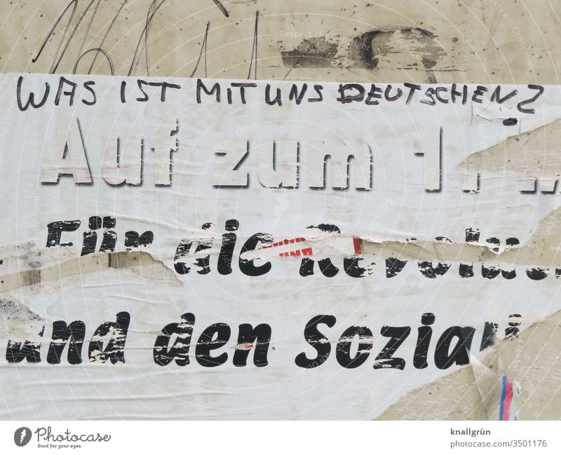 What about us Germans? Germany Society Politics and state Socialism May 1 Political movements Protest Poster Characters Ask Exterior shot Graffiti