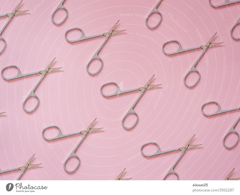 Nails scissors pattern on pink background art barber barbershop classic concept cut decoration design healthy metal minimal nails object retro seamless set