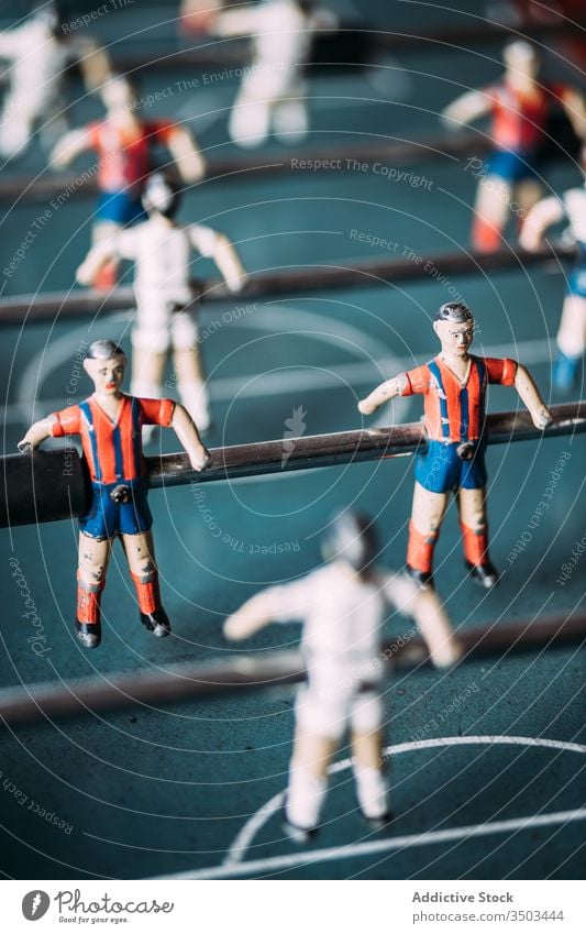 Table football game with players table retro recreation sport figurine soccer kicker old foosball match team colorful field attack forward vintage entertain