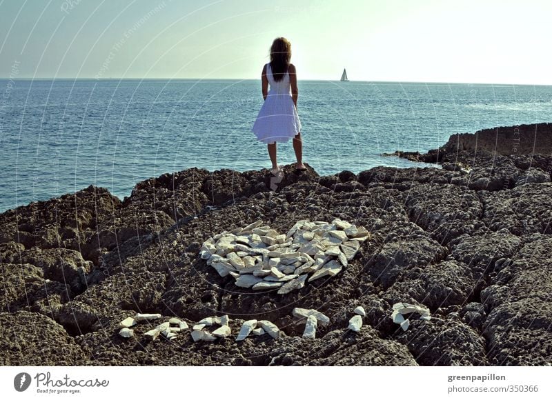 Wanderlust - Croatia Feminine Young woman Youth (Young adults) Woman Adults Summer Coast Ocean Vacation & Travel Blue Gray Longing Heart Sailboat Horizon Dress