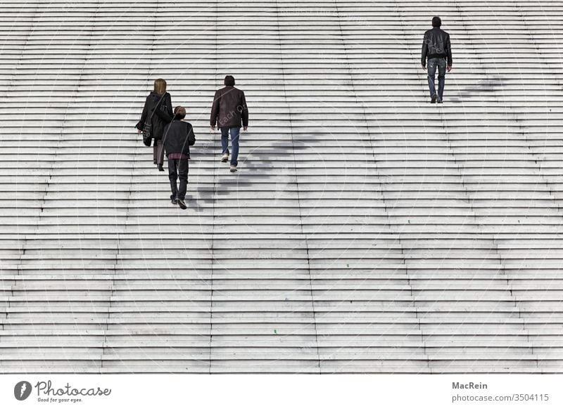 On the way to work people Clerk Stairs stair treads staircase La Défence Paris France Europe Banking district High-rise High-rise district