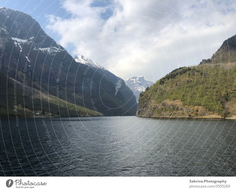 Fjord in Norway, which forms an optical dead end Scandinavia Northern Europe Mountain Deserted No through road Nature Landscape Land Feature Naeroyfjord