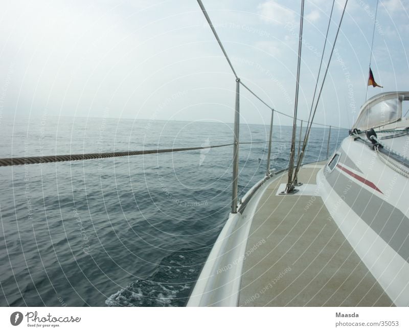 Parts of Adriatic Sea and 11 meter sailboat White Ocean Sailing Sailboat Watercraft Railing Navigation Blue Sky