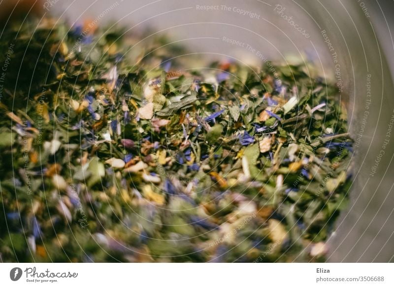 Close-up of a green herb mixture herbs Tea herbal mixture Salad herbs seasoning variegated Delicious Refine Food Eating Herbs and spices Aromatic bleed