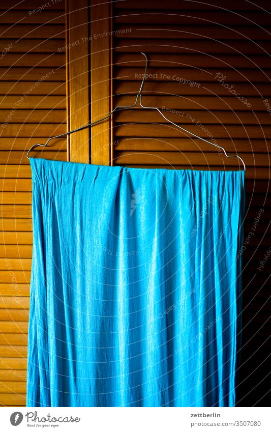 Blue cloth hangers Rag Towel slats lamella door Menchenleer Household Room Cupboard cupboard door Dry Door dwell Flat (apartment) Laundry room Wood furnishing