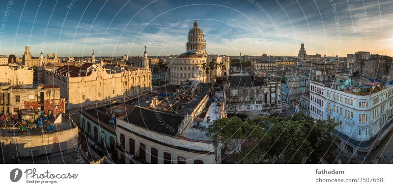 Panoramic picture of El Capitolio in Havana, Cuba from a special view el capitolio cuba Panorama (Format) panoramic Politics and state Parliament Roof Caribbean