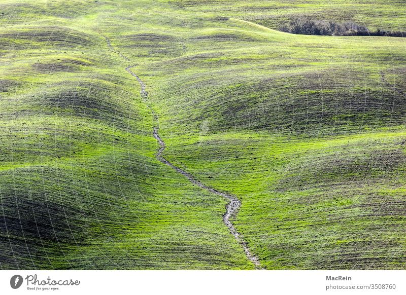 Hilly landscape with Risssal hillock Slope Runlet watercourse Landscape Agriculture green nobody Copy Space Exterior shot Ireland