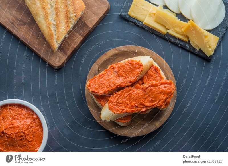 Sobrasada isolated typical food in Mallorca spain appetite appetizer baguette bread breakfast canape cheese closeup cuisine delicious eat eating gourmet ham