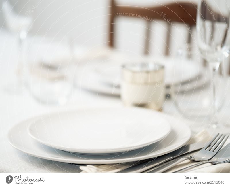 Beautiful table setting in white colors table settings romantic dinner set table beautiful mockup copy space empty plates two for two festive decor food napkin
