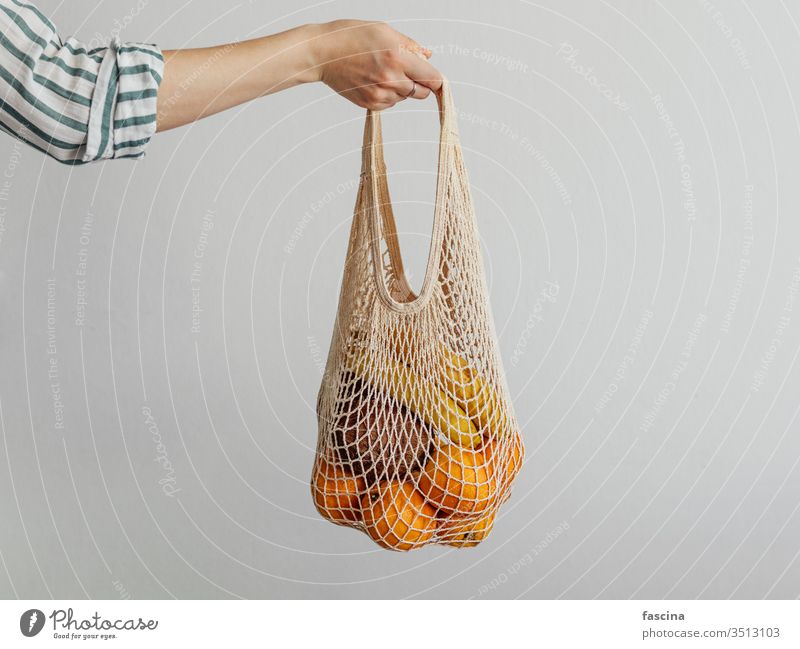 Woman Handle Net pouch intertwine Bag no waste nil fruits Shoulder Shopping Easygoing Style Modern concept weave String grocery store Reusable Food Markets Café