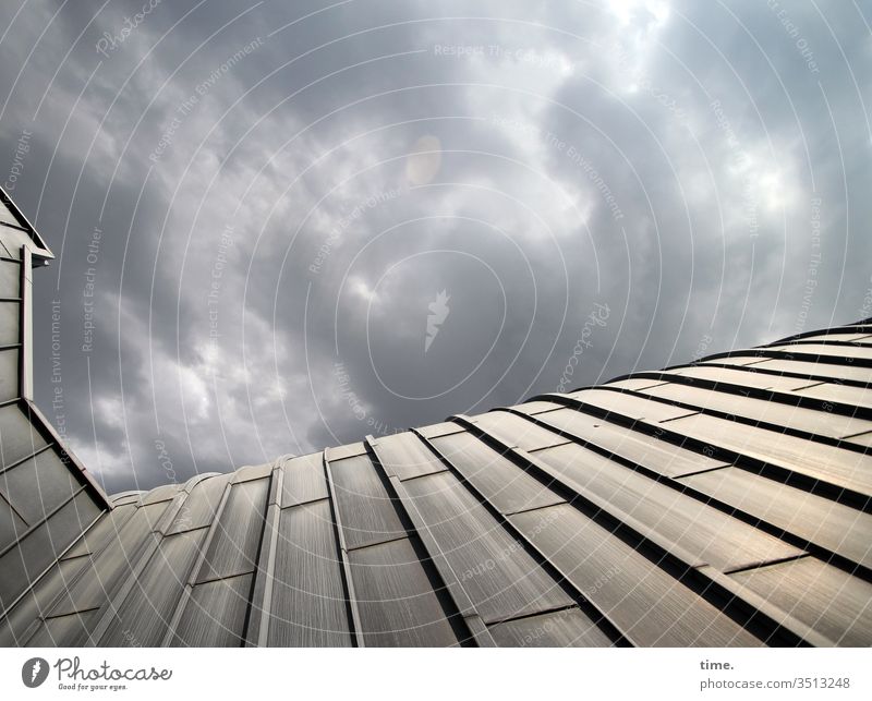 weather forecast out Roof built Inspiration reflection Sky Clouds Sunlight Mysterious Partially visible Diffuse great Tall Wall (building) Architecture drama