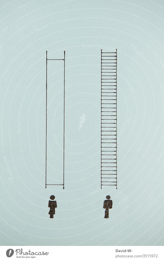 Men and women - discrimination & injustice Man Woman compromise unbalanced job Disadvantages visualization concept context Complain disequilibrium Inequity