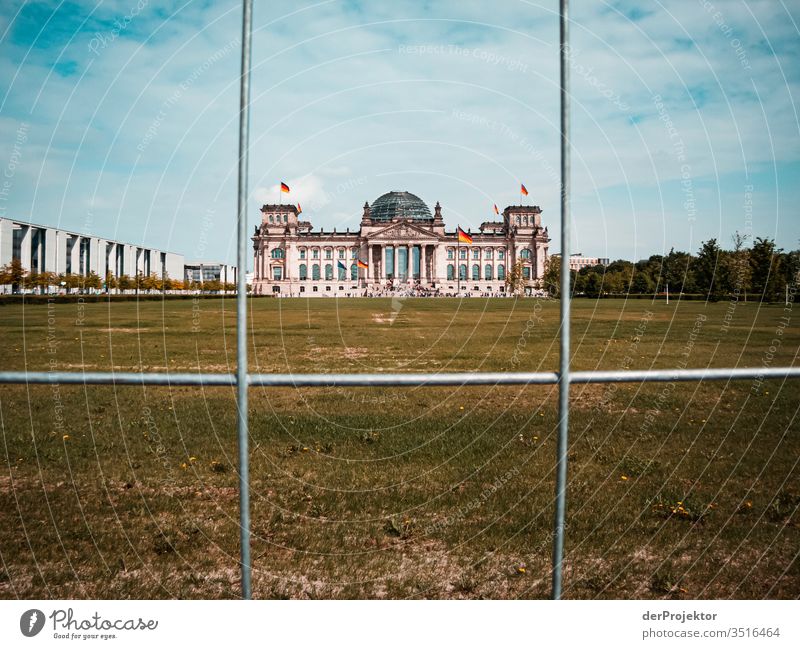 Impounded Reichstag Central perspective Deep depth of field Light Day Copy Space top Copy Space right Deserted Exterior shot Multicoloured Colour photo Past