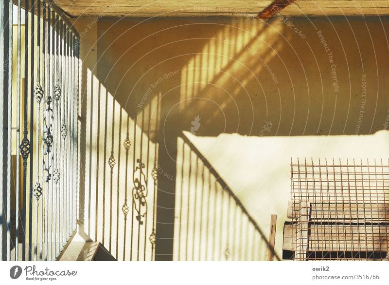 Small part Wall (building) Fence Metal Concrete Ornament Light Sunlight Light (Natural Phenomenon) Contrast Mysterious Corner Wall (barrier) Deserted