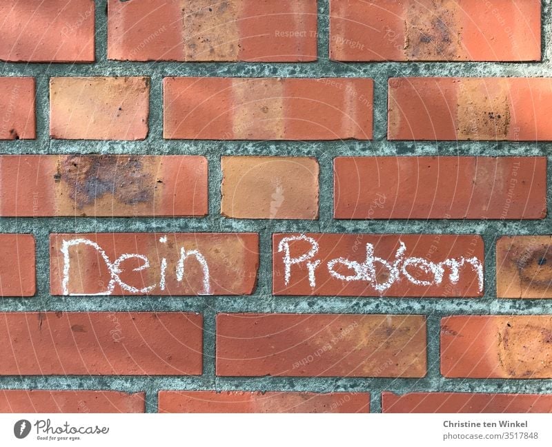 "Your problem" is written in chalk on a red brick wall Characters lettering issue Journalism Education Close-up Letters (alphabet) Word Text leap