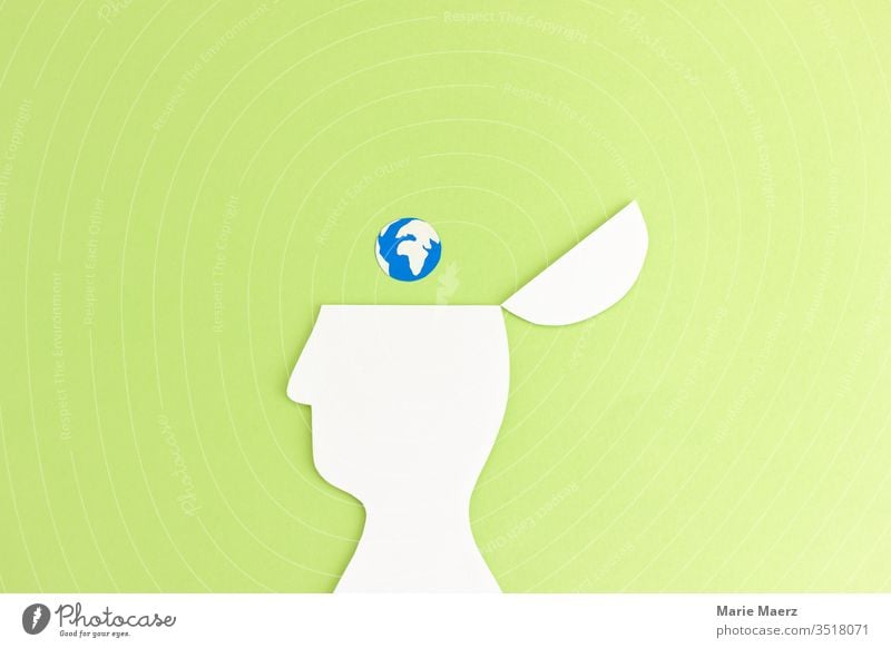 Thinking about climate | head silhouette with globe Earth sustainability Nature Responsibility Future Environment Climate Copy Space top Climate change
