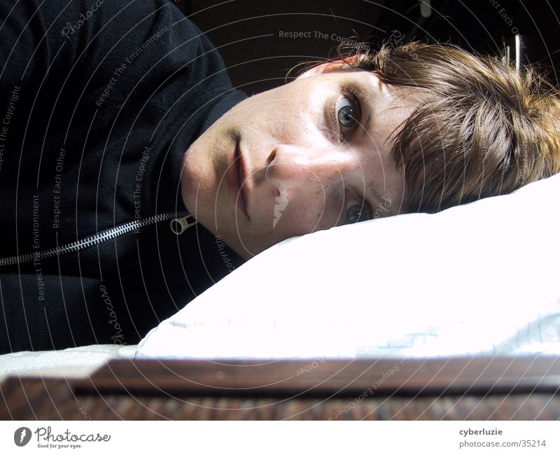 sleepless Woman Portrait photograph Pillow Eyes Blue Lie