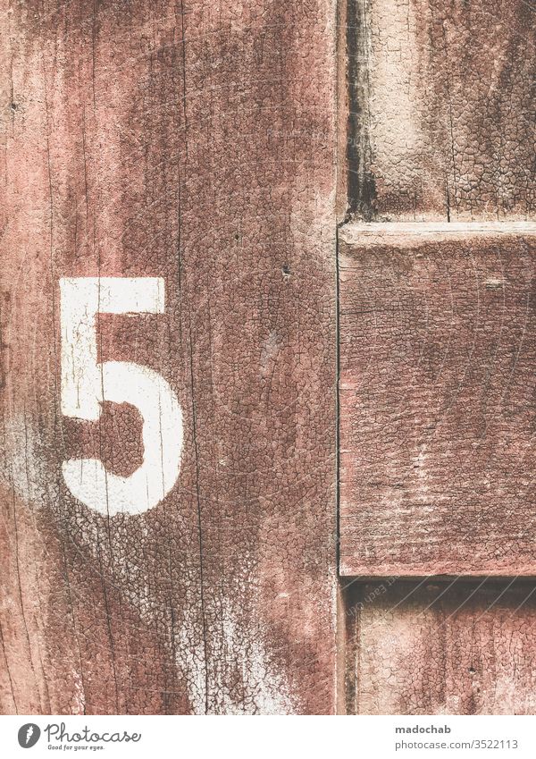 5 - number - 5 - number - 5 - digit - 5 Jubilee Birthday five Sign Digits and numbers House number Signs and labeling figures Old Colour photo wood Wood grain