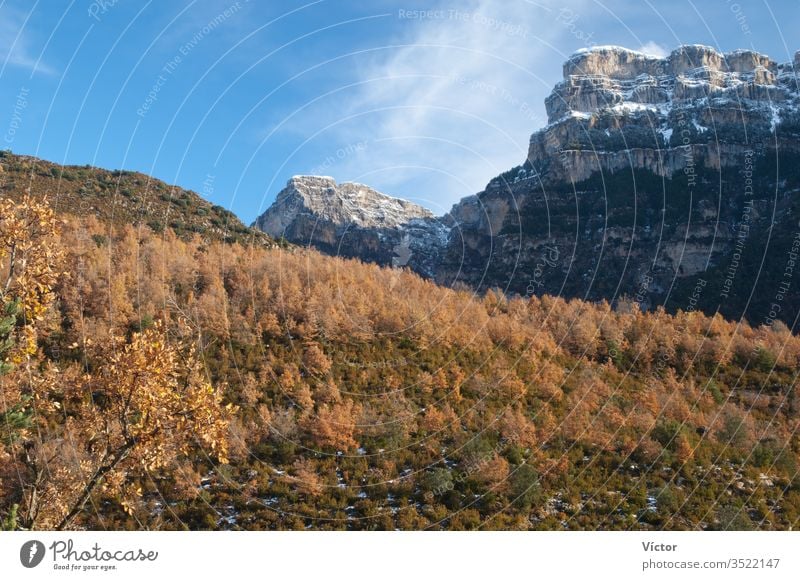 The Vio Valley and The Sestrales (Ordesa and Monte Perdido National Park). Pyrenees. Huesca. Aragon. Spain. aragon autumn cliff cliffs color colors colour