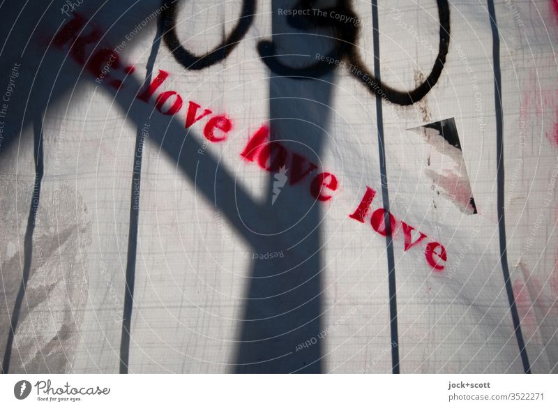 Re: love love love tarpaulin Street art Back-light Typography Word English Creativity Detail Subculture Silhouette stencil Declaration of love Expressive Love 3