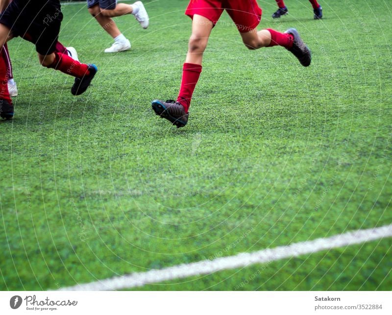 The footballers are competing in color sports of elementary school soccer children kids game green match play boy young background field player training grass