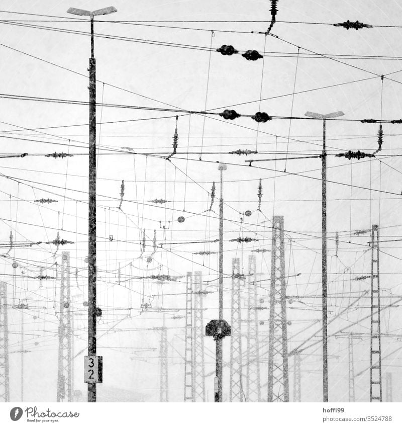 Electrical cables in urban environments Energy industry electricity Transmission lines Electricity pylon Track Overhead line Electronics Industry Fog