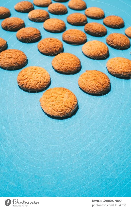 Pattern of Homemade butter cookies on a blue background.Sweet food concept pattern sweet homemade baked backgrounds pastry copy space baking sugar tasty
