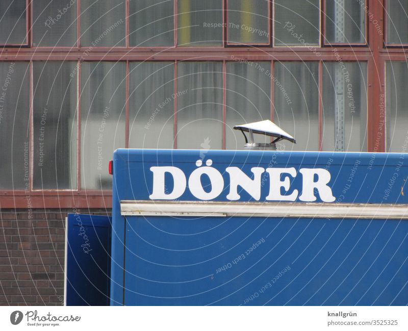 Döner snack car in front of an industrial hall Kebab Fast food Eating snack carts Industrial plant Meal Food Snack Meat Delicious Nutrition Lunch Tasty Fresh