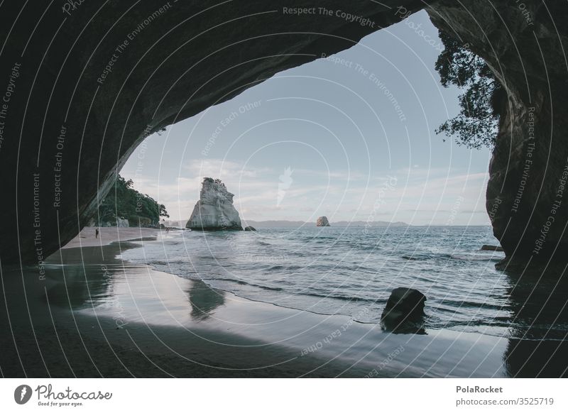 #As# sea view Cathedral Cove New Zealand New Zealand Landscape Beach Coast Waves Undulation Rock Sea water