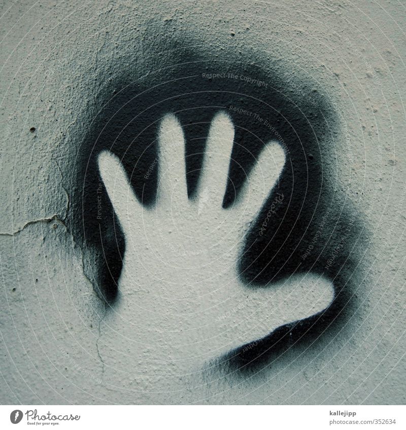 Hi! Hand 1 Human being Sign Graffiti Hip & trendy Gray Black Fingers Anonymous Hello Salutation Extraterrestrial being Wall (barrier) Rock drawing