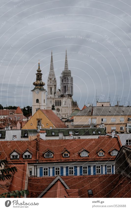 Old Town of Zagreb Croatia old town house Cathedral Church Backyard Downtown cityscape Capital city Roof Old building Overview built Architecture