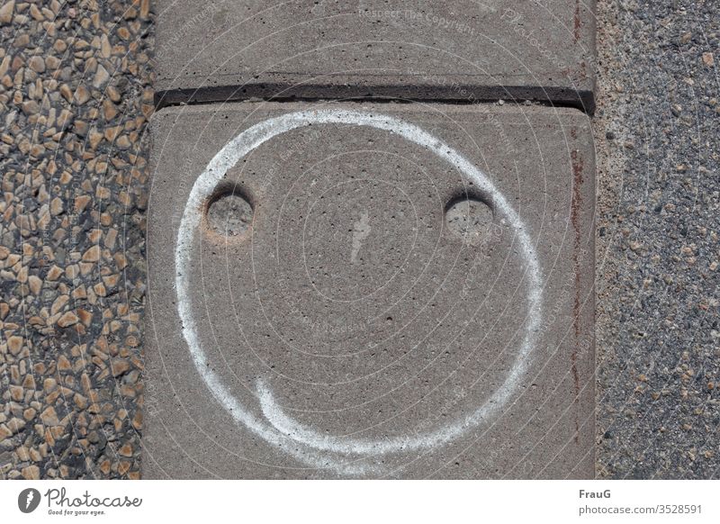 please smile Asphalt pebbles Concrete Street Gray holes Circle Painted Smiley Smiling