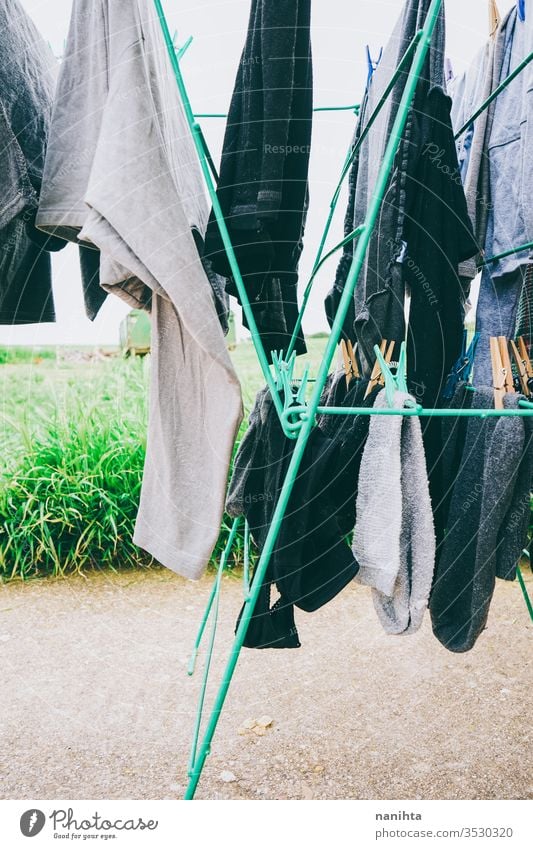 hanging out the clothes outdoors laundry wash clothesline hang out the washing nature natural wind rural rustic village country life hang up washing variety