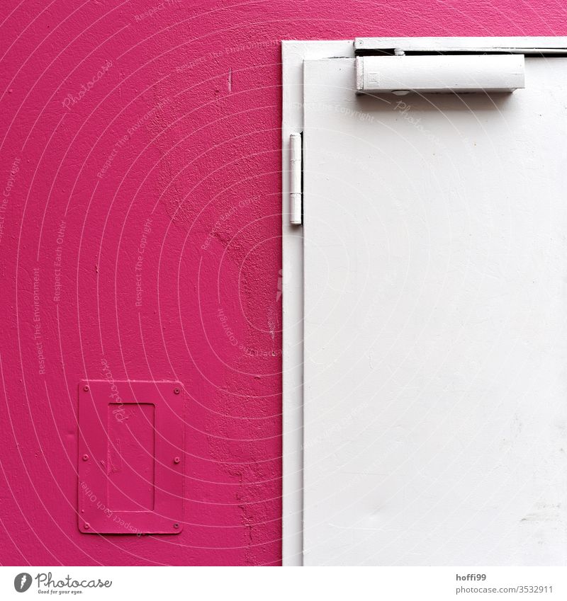 white door on a pink wall White Door Pink pink background Minimalistic Pattern Line Abstract Simple Design Structures and shapes Style Wall (building)
