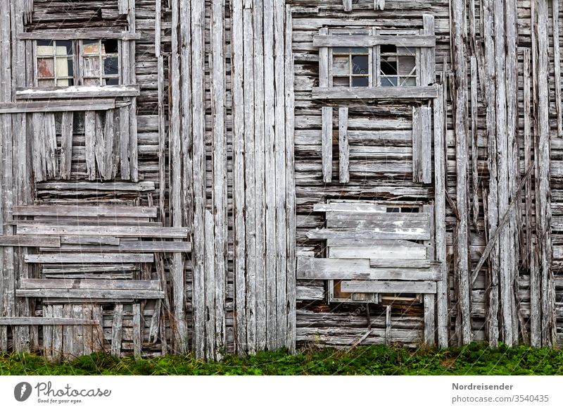 patchwork Patchwork House (Residential Structure) Barn board Facade Wall (building) Grass Window quaint Strange Deserted vintage Old Patina wood strange Decline