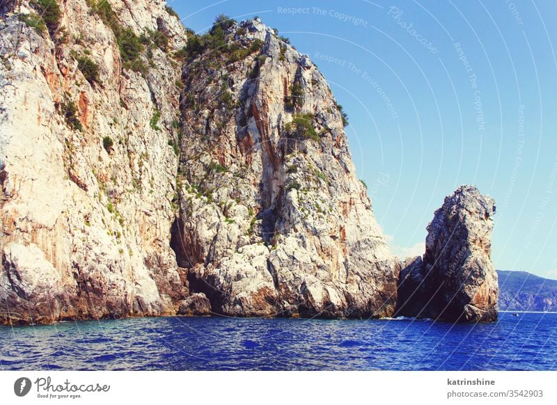 Rock from the sea near at Cape Palinuro sky blue from sea Campania Cilento Cliff Coast Coastline italy Europe Landscape Mediterranean Nature Outdoors Scenic