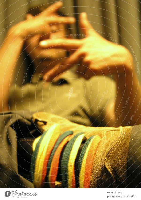 hänibäl the kännibäl Novel Green Collar Footwear Hand Fingers 3 Drape T-shirt Man Radio (broadcasting) shoelaces Macro (Extreme close-up) Multicoloured