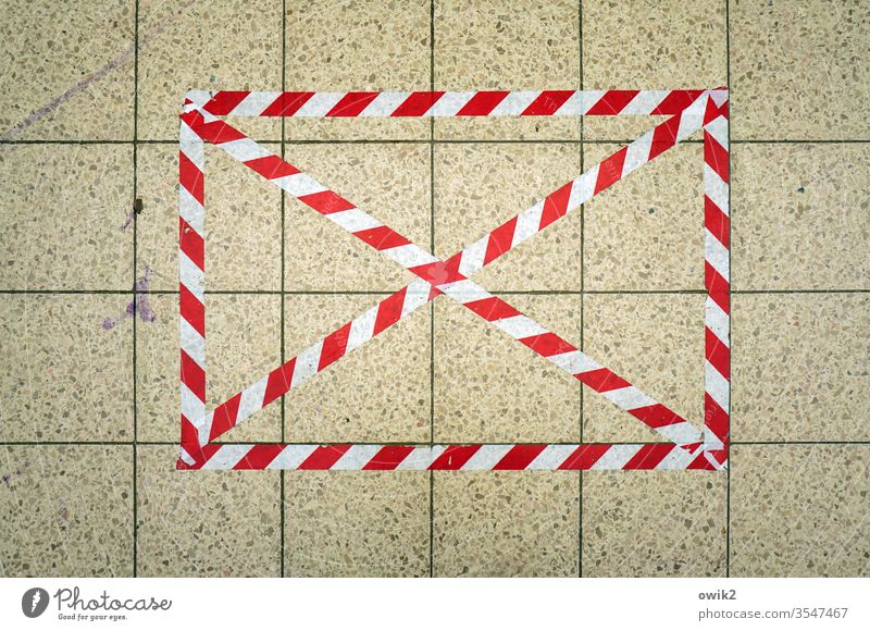taboo zone floor Adhesive tape tiles Stone Structures and shapes Striped Reddish white quad Crossed Colour photo White Interior shot Copy Space bottom Pattern