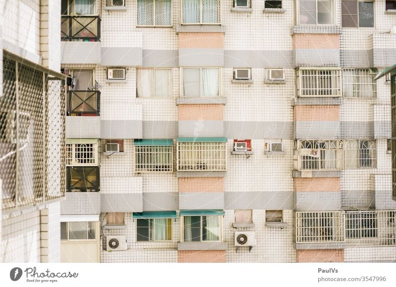 house facade apartment block Taiwan windows Asia Facade Window variegated pastel Wall (building) Wall (barrier) block of flats High-rise South East Asia